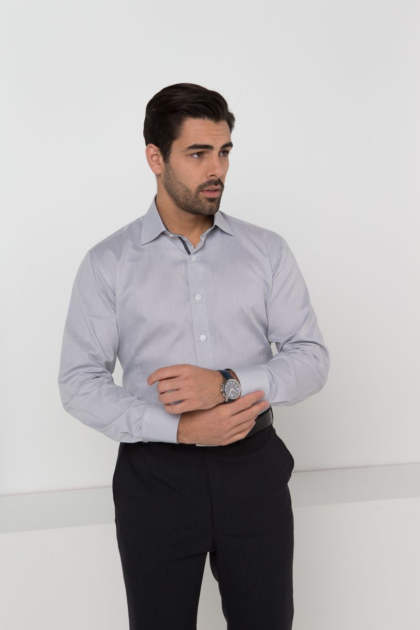 2023L-NW-GRY L/S Euro cut contrast trim shirt