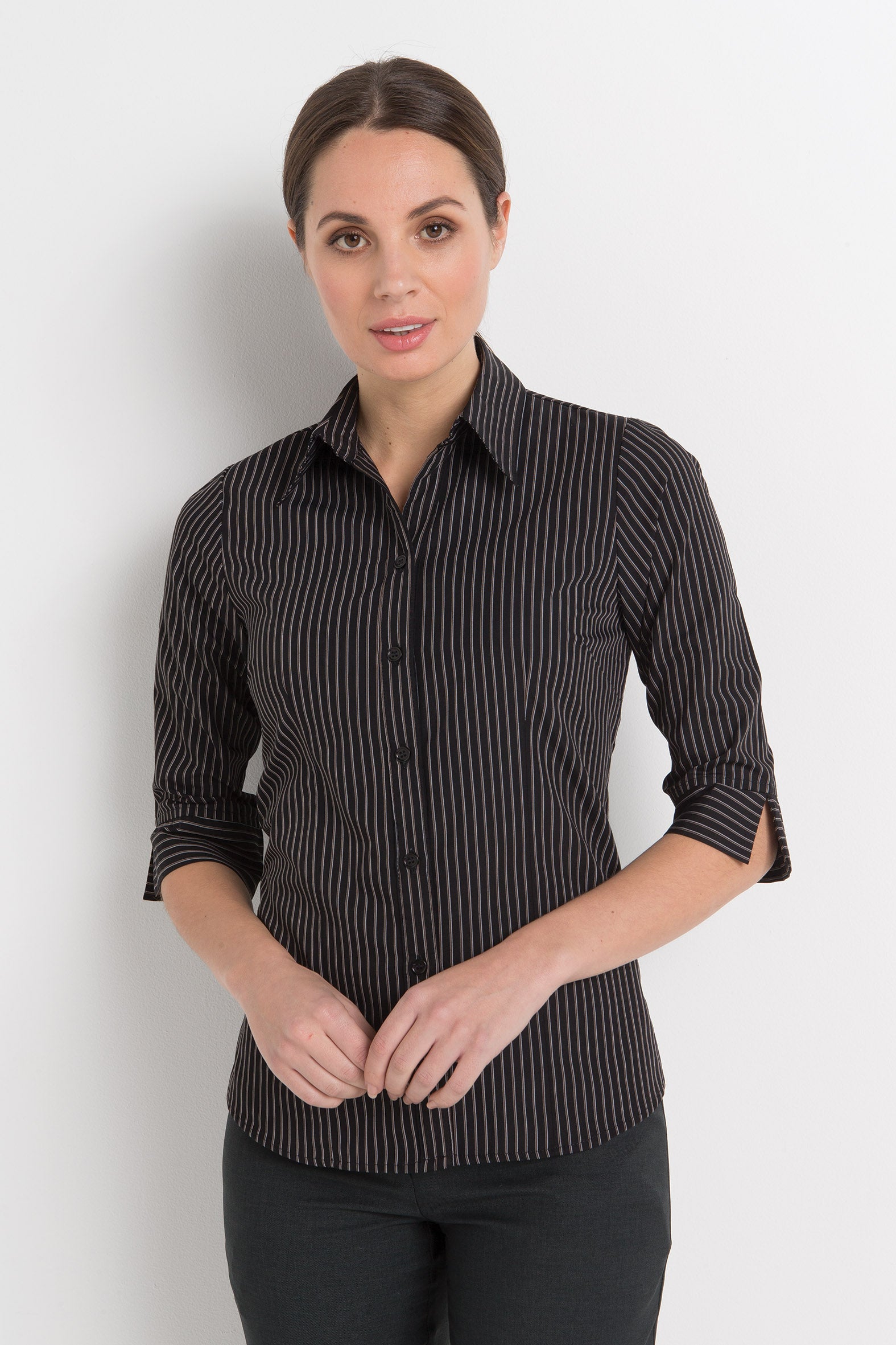 2172-SS-BLK 3/4 sleeve semi fitted shirt Shadow Stripe