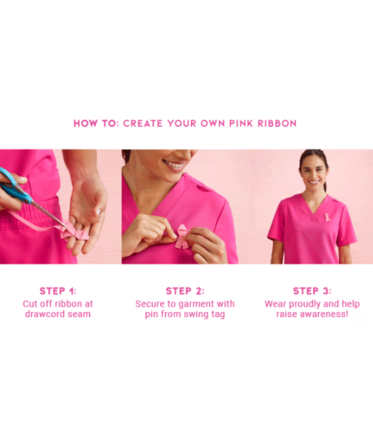 Womens Pink Ribbon V-Neck Scrub Top