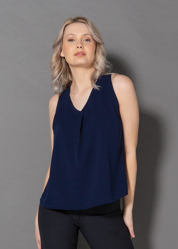 241-CR-NVY Sleeveless front pleat shirt