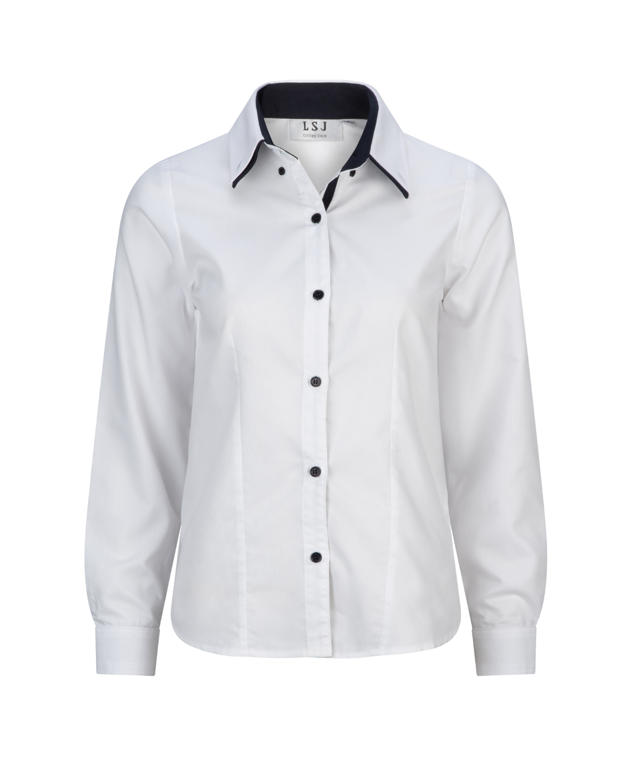 296L-NW-WHT/NVY L/S semi fitted contrast trim shirt