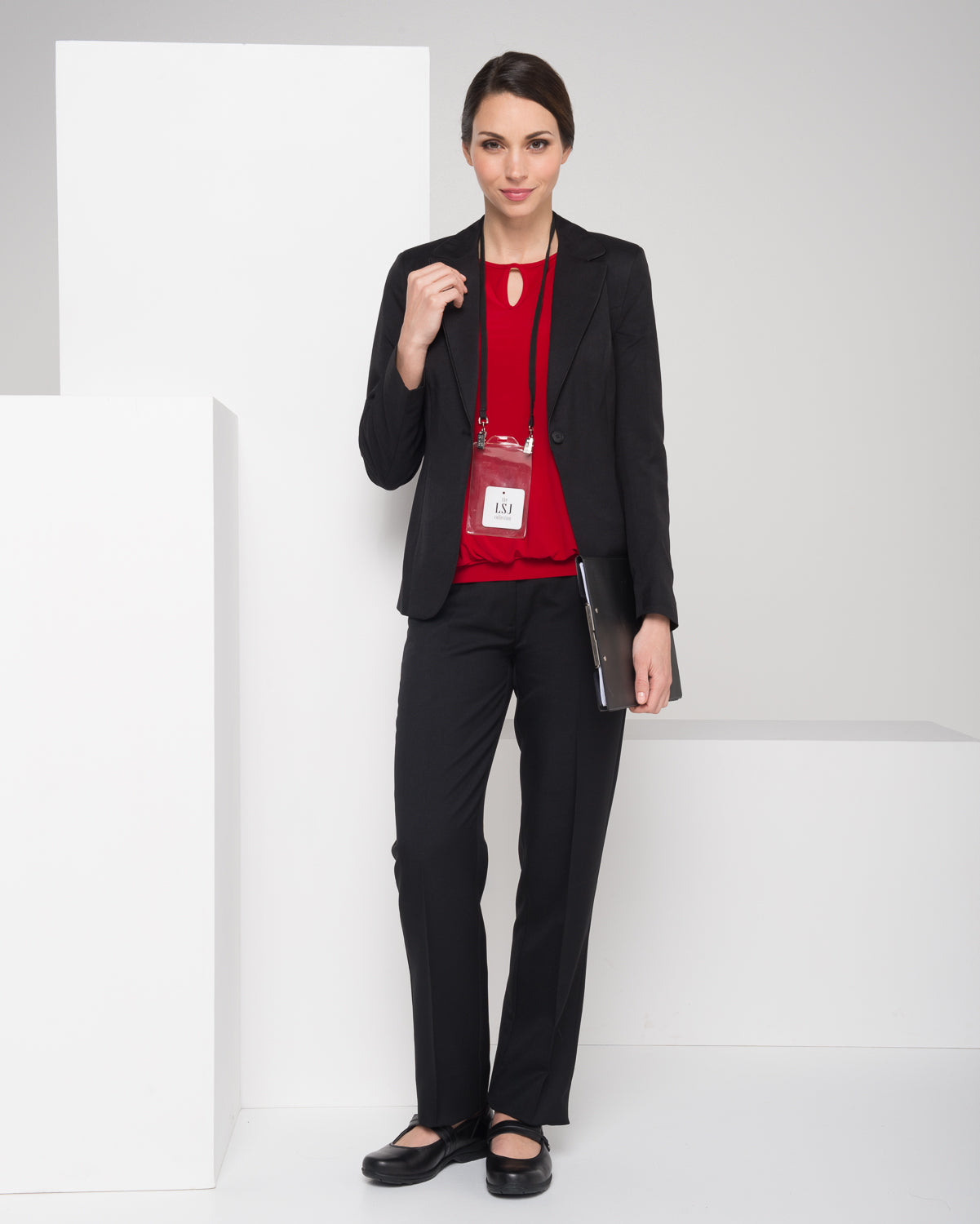 709-KN-RED Keyhole neck banded top