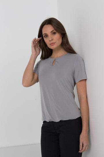 709-KN-PEW Keyhole neck banded top