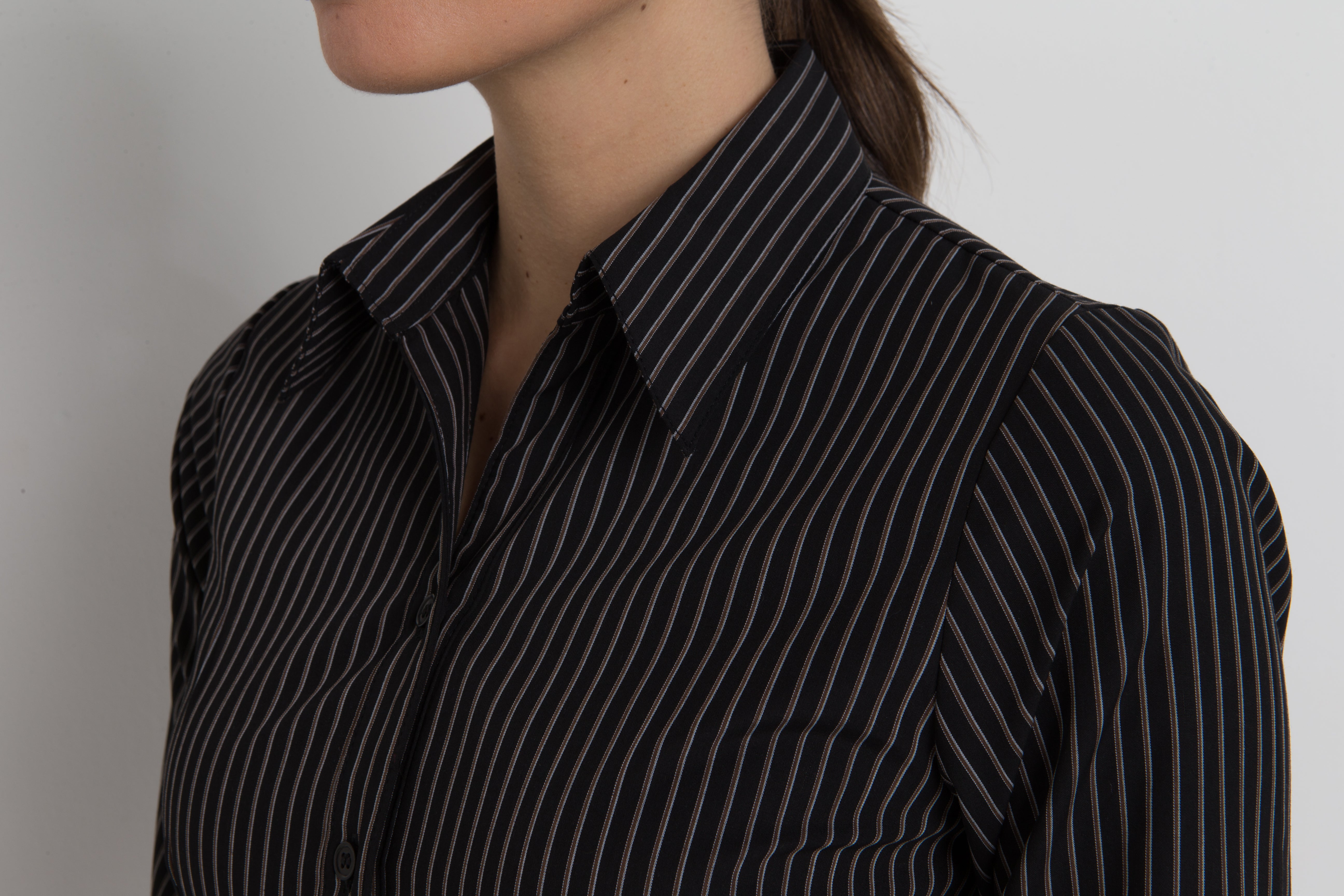 2172-SS-BLK 3/4 sleeve semi fitted shirt Shadow Stripe