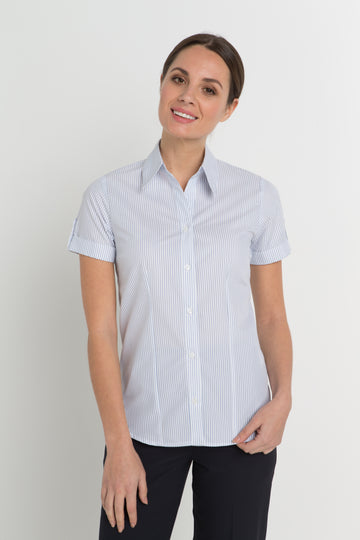 299S-BK-BLU S/S semi fitted cuff shirt