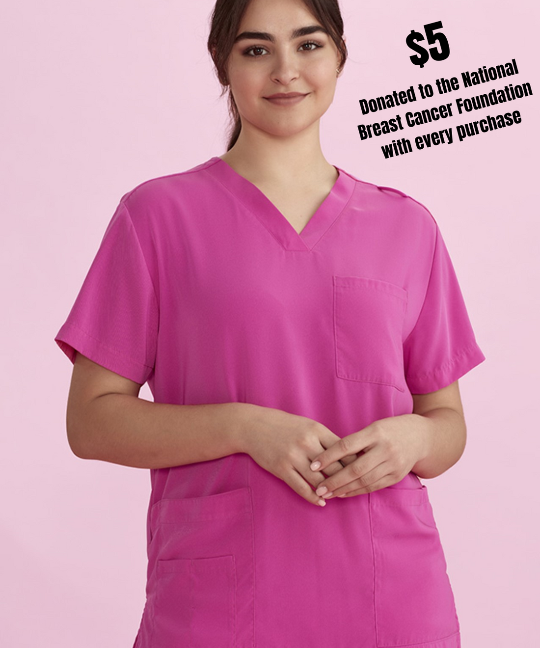 Unisex Pink Ribbon V-Neck Scrub Top