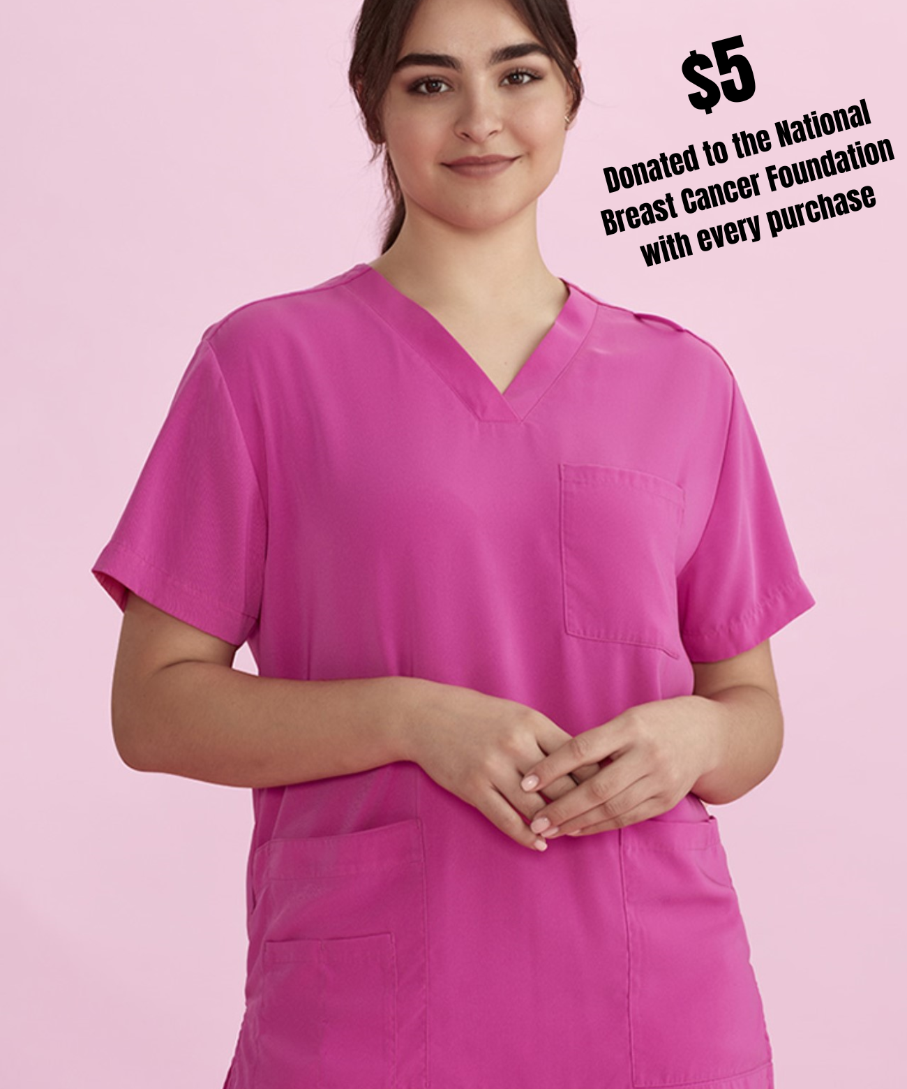 Unisex Pink Ribbon V-Neck Scrub Top