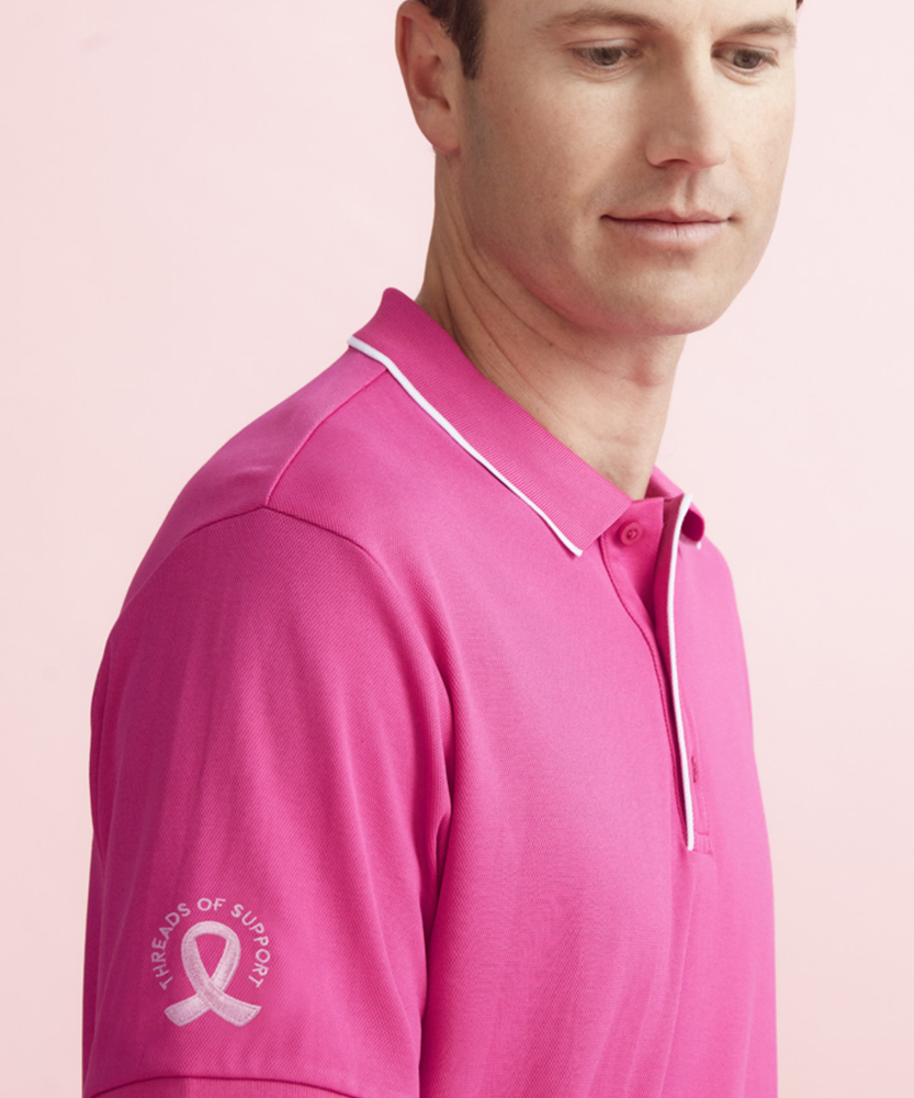 Mens Pink Ribbon Short Sleeve Polo