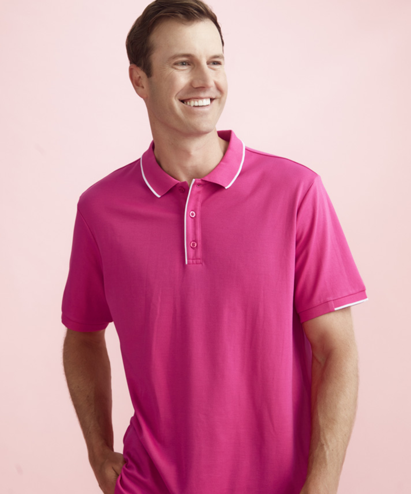 Mens Pink Ribbon Short Sleeve Polo