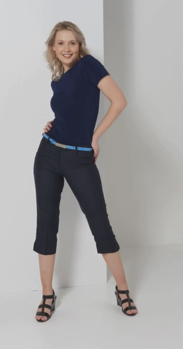 702-KN-NVY Short sleeve boat neck top