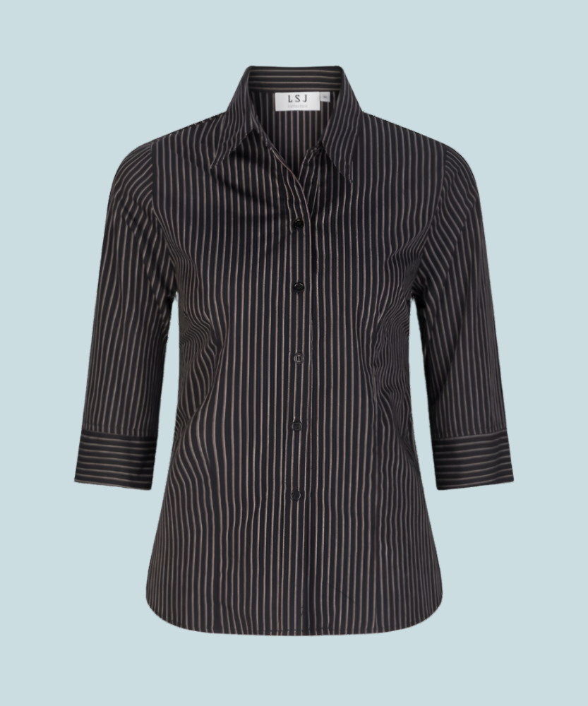 2172-SS-BLK 3/4 sleeve semi fitted shirt Shadow Stripe