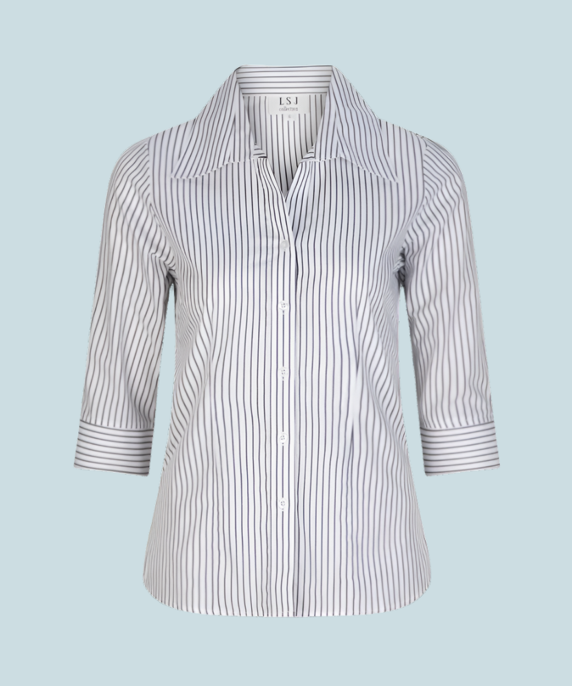 2172-SS-WHT 3/4 sleeve semi fitted shirt Shadow Stripe