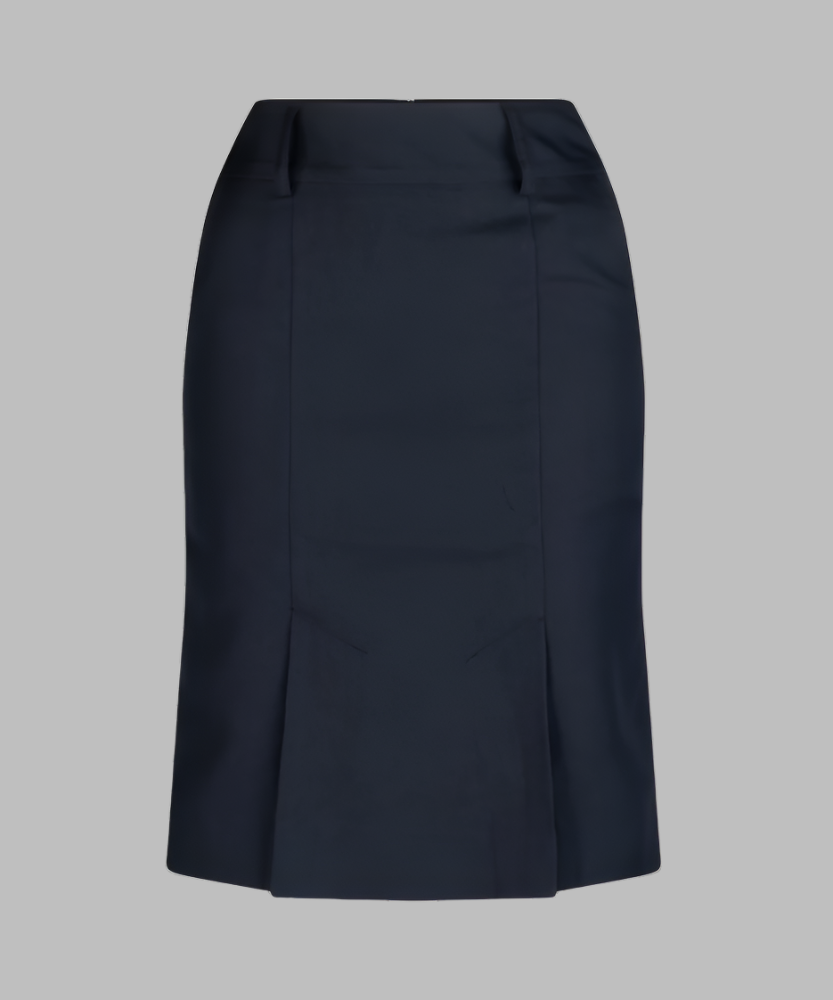 375K-MG-NVY Kick pleat keyloop pocket skirt