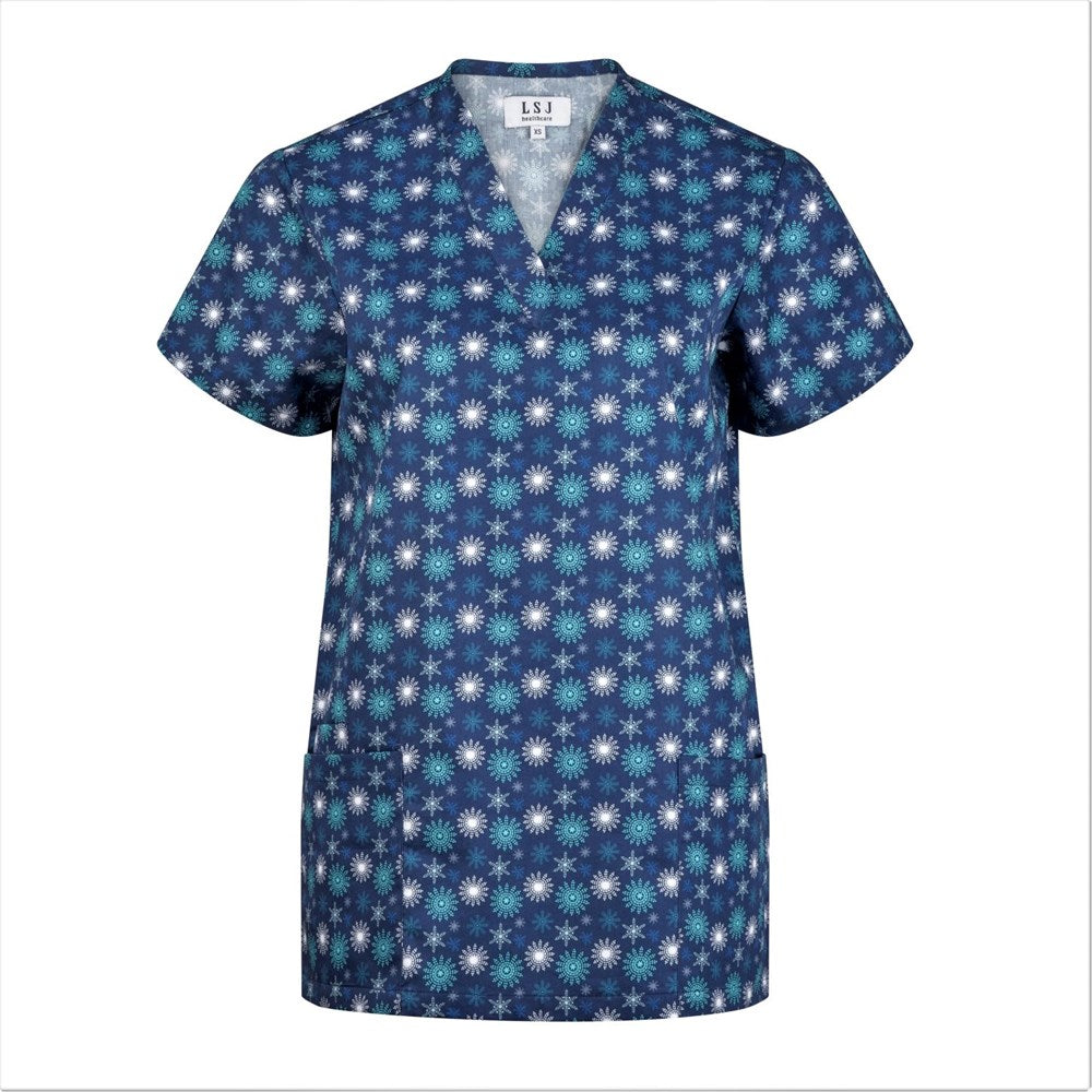 Christmas scrub top Snow Flake Print