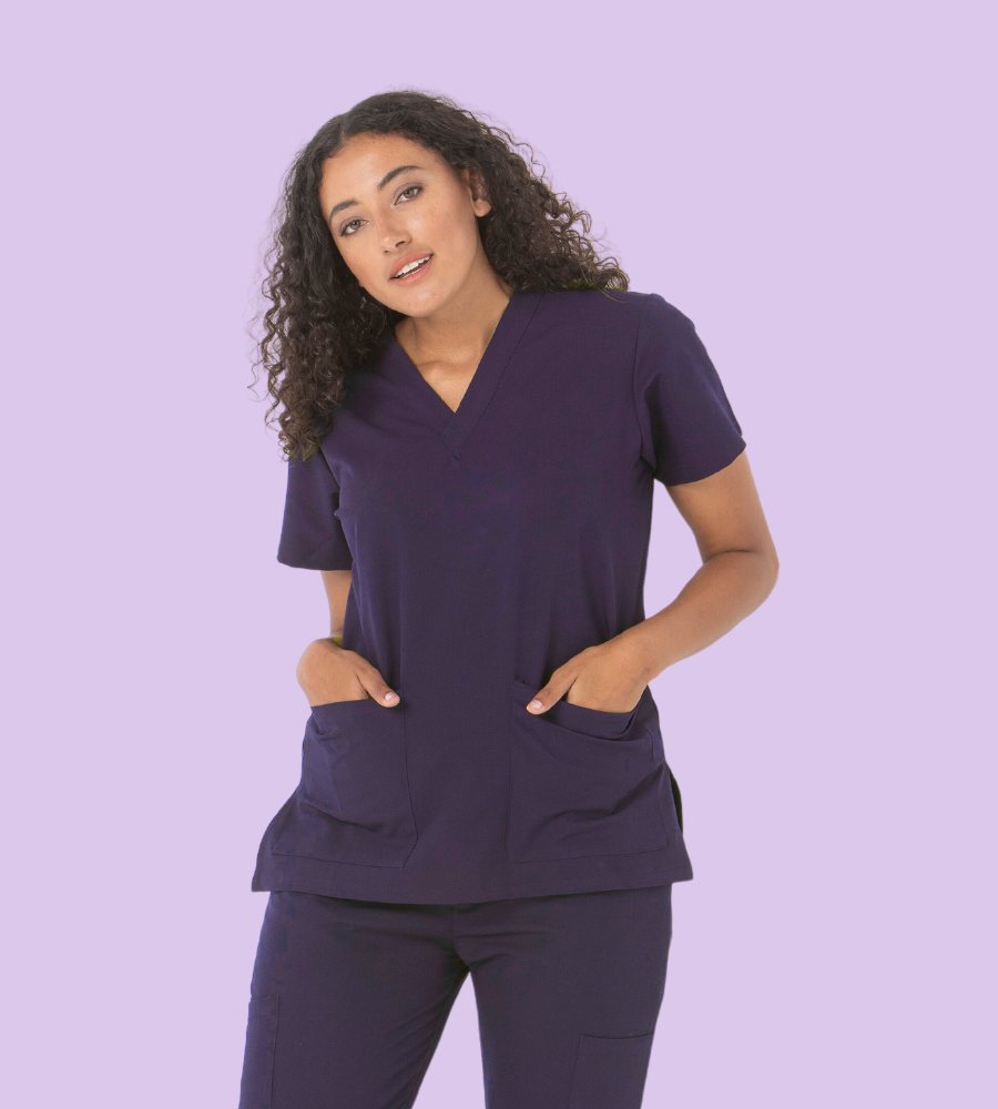 Unisex clinical stretch scrub top - 553-PRS-PUR