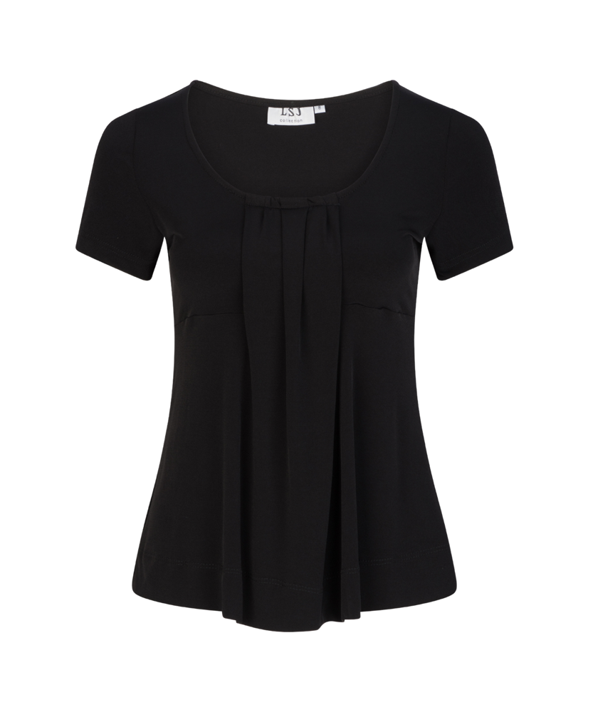 711-KN-BLK Round neck pleat front top