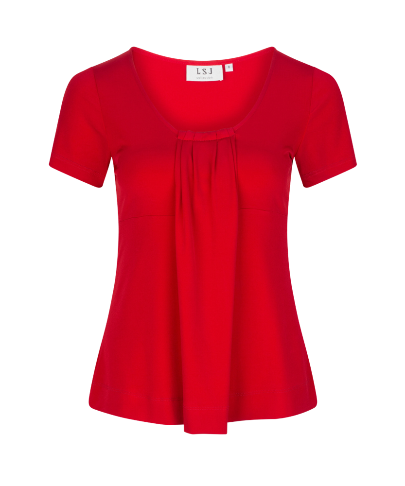 711-KN-RED Round neck pleat front top