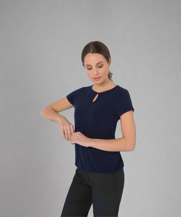 709-KN-NVY Keyhole neck banded top
