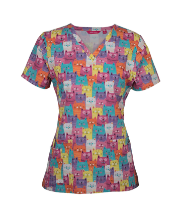 Cat Printed Scrub Top