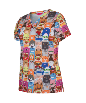 Raining Cats & Dogs Printed Scrub Top