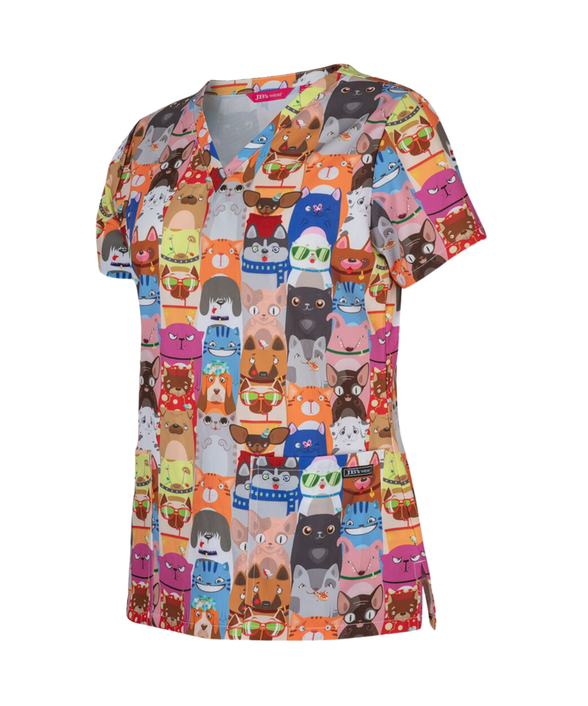 Raining Cats & Dogs Printed Scrub Top