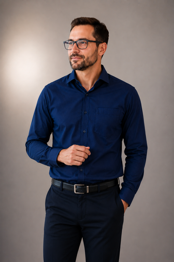 Men's standard cut shirt, with contrast trim L/S shirt