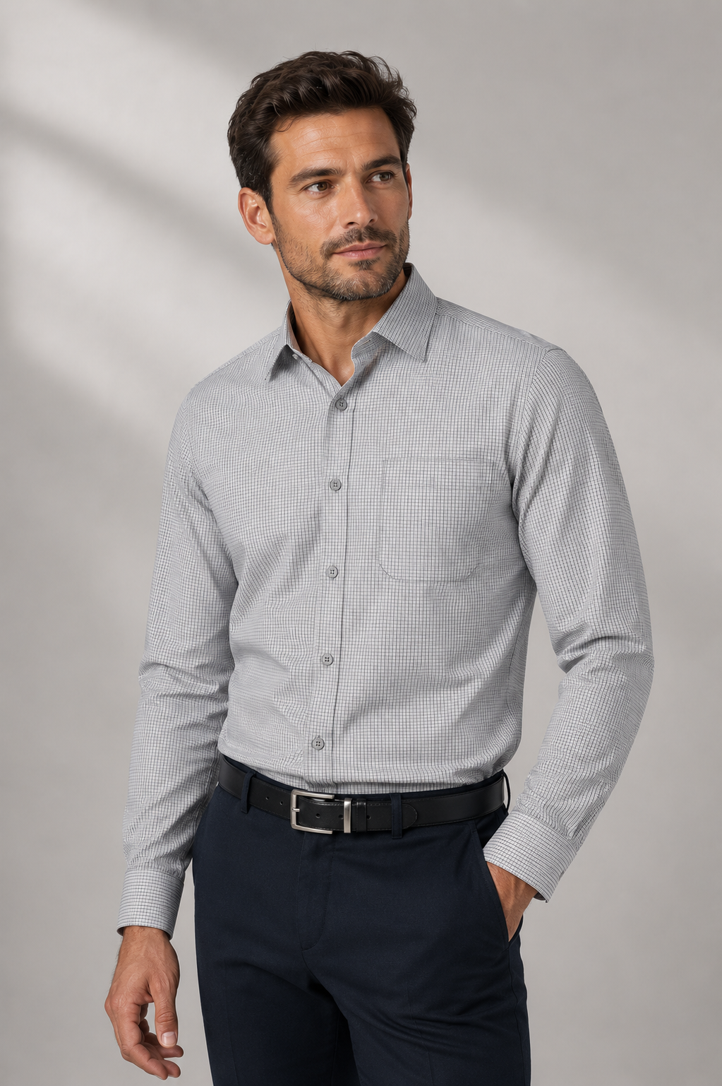 Men's standard cut shirt, with pocket L/S shirt