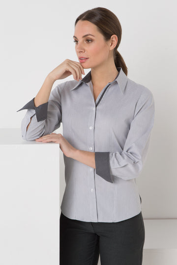 233L-NW-GRY Ladies long sleeve contrast trim shirt