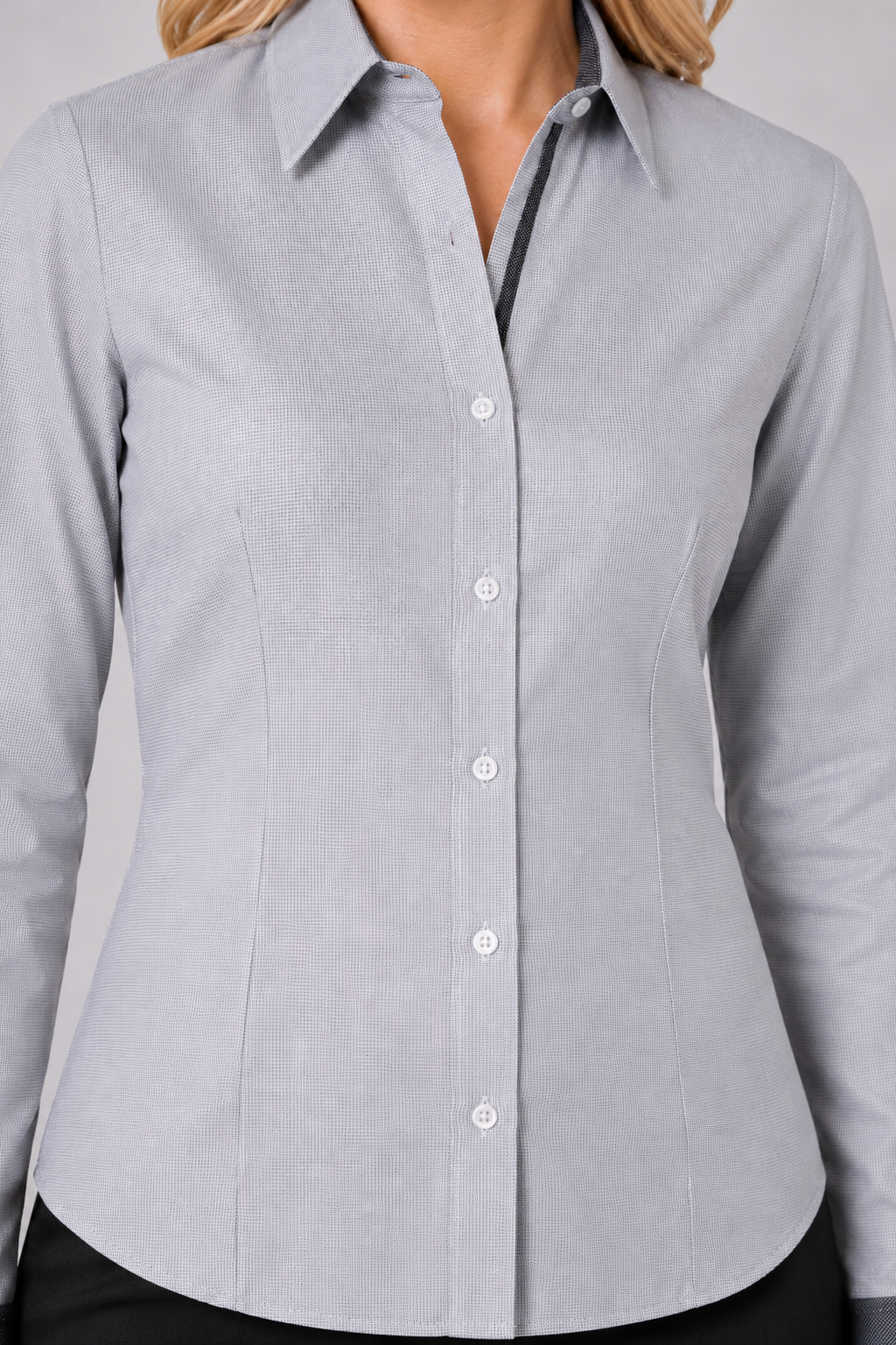 Women's semi fit with contrast collar, placket & cuff, L/S shirt