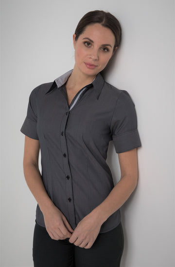 244-NW-BLK Ladies 1/2 sleeve contrast trim shirt