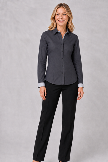 Women's semi fit with contrast collar, placket & cuff, L/S shirt
