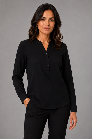 Women's L/S fold up mandarin soft drape shirt