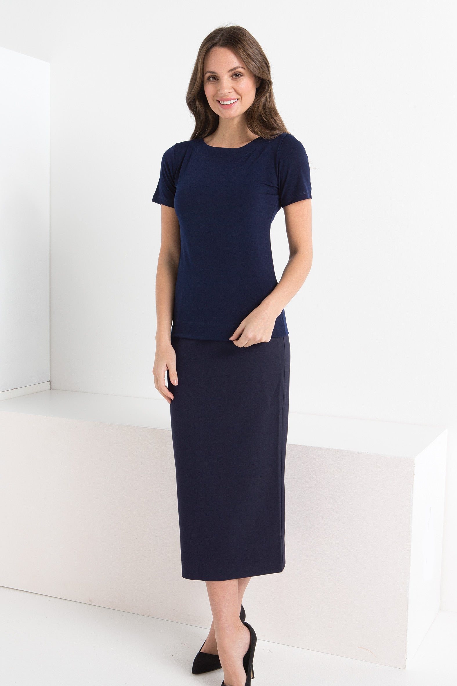 329-MF-NVY Ankle length skirt