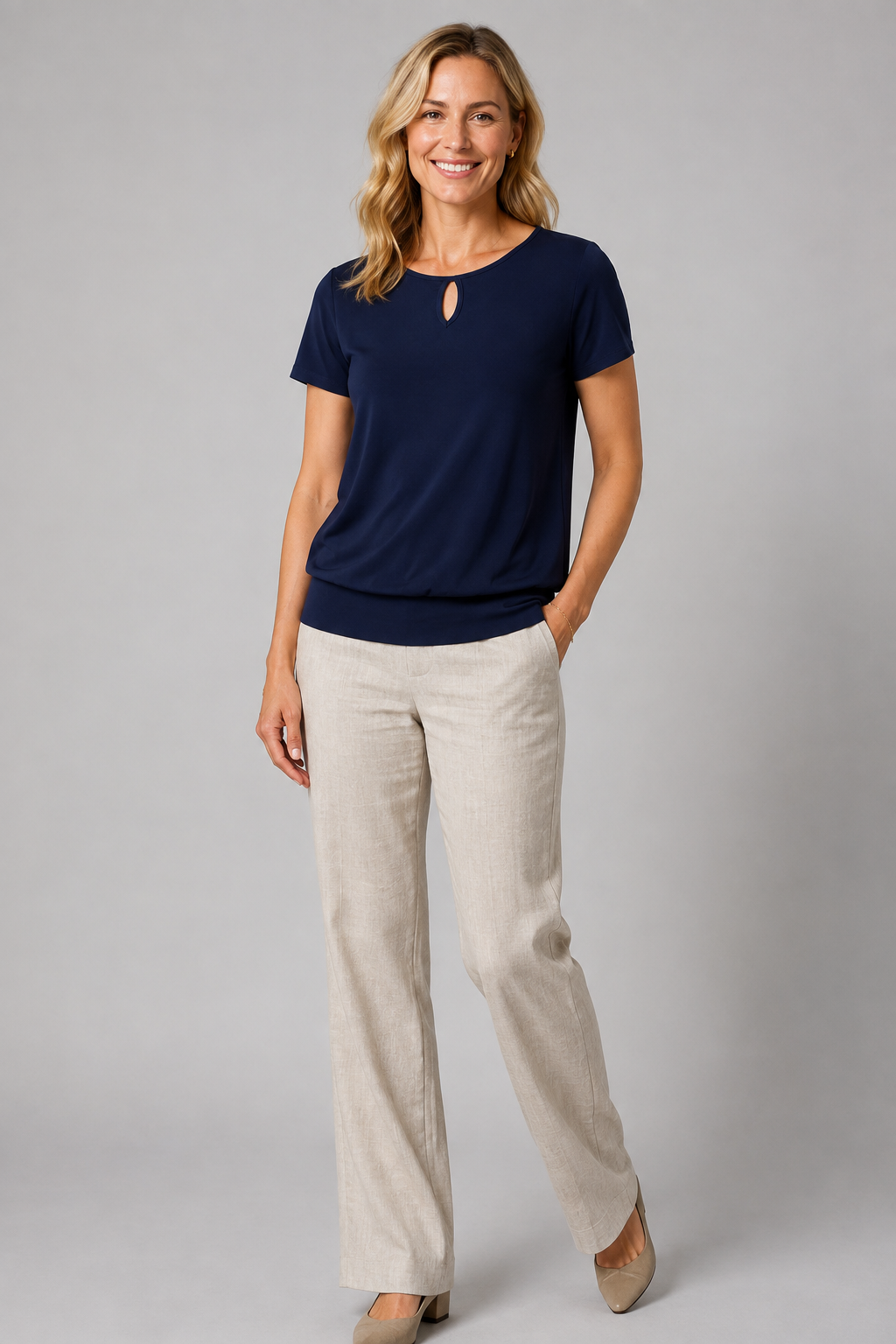 Women's Keyhole neck banded top