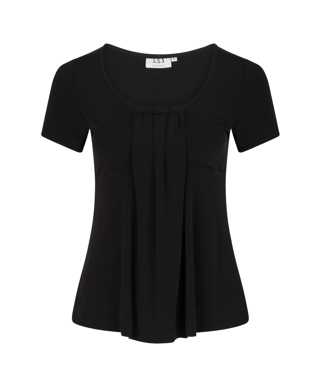 711-KN-BLK Round neck pleat front top