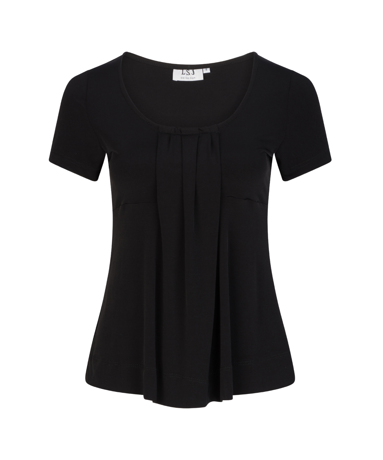 711-KN-BLK Round neck pleat front top
