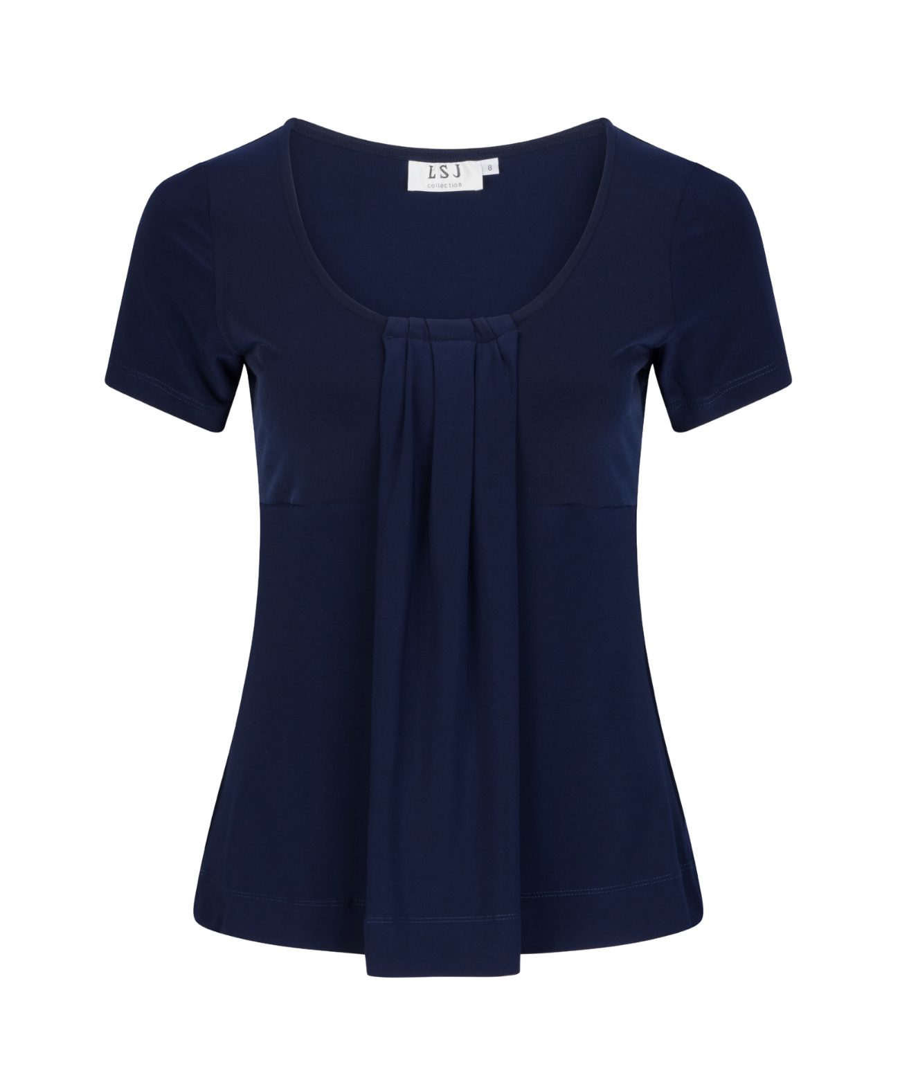 711-KN-NVY Round neck pleat front top