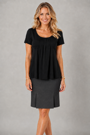 Women's Round neck pleat front top