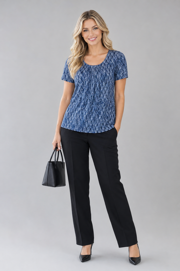 Women's Round neck pleat front top
