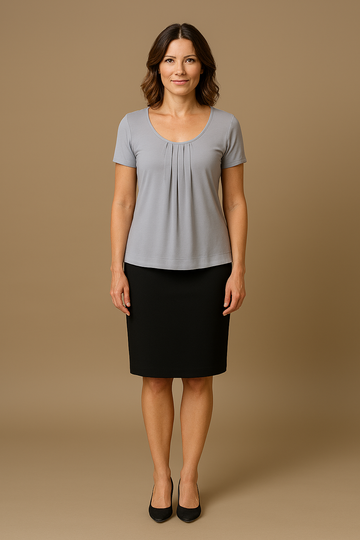 711-KN-PEW Round neck pleat front top