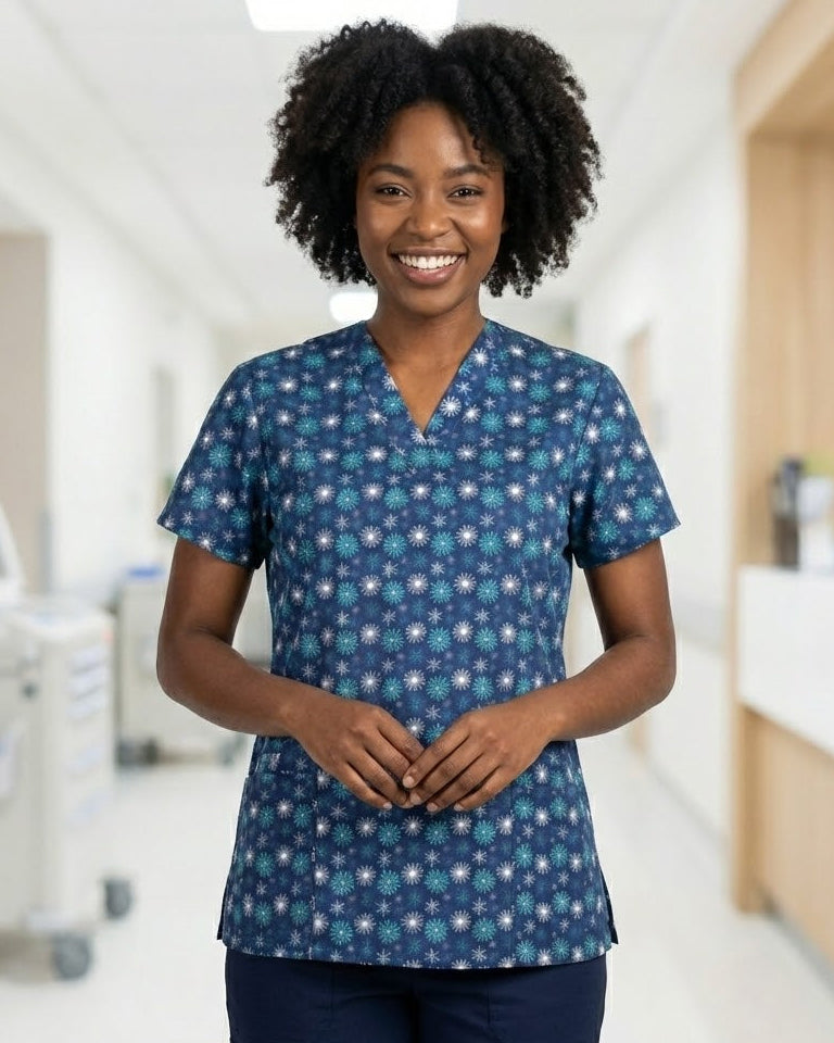 Christmas scrub top Snow Flake Print