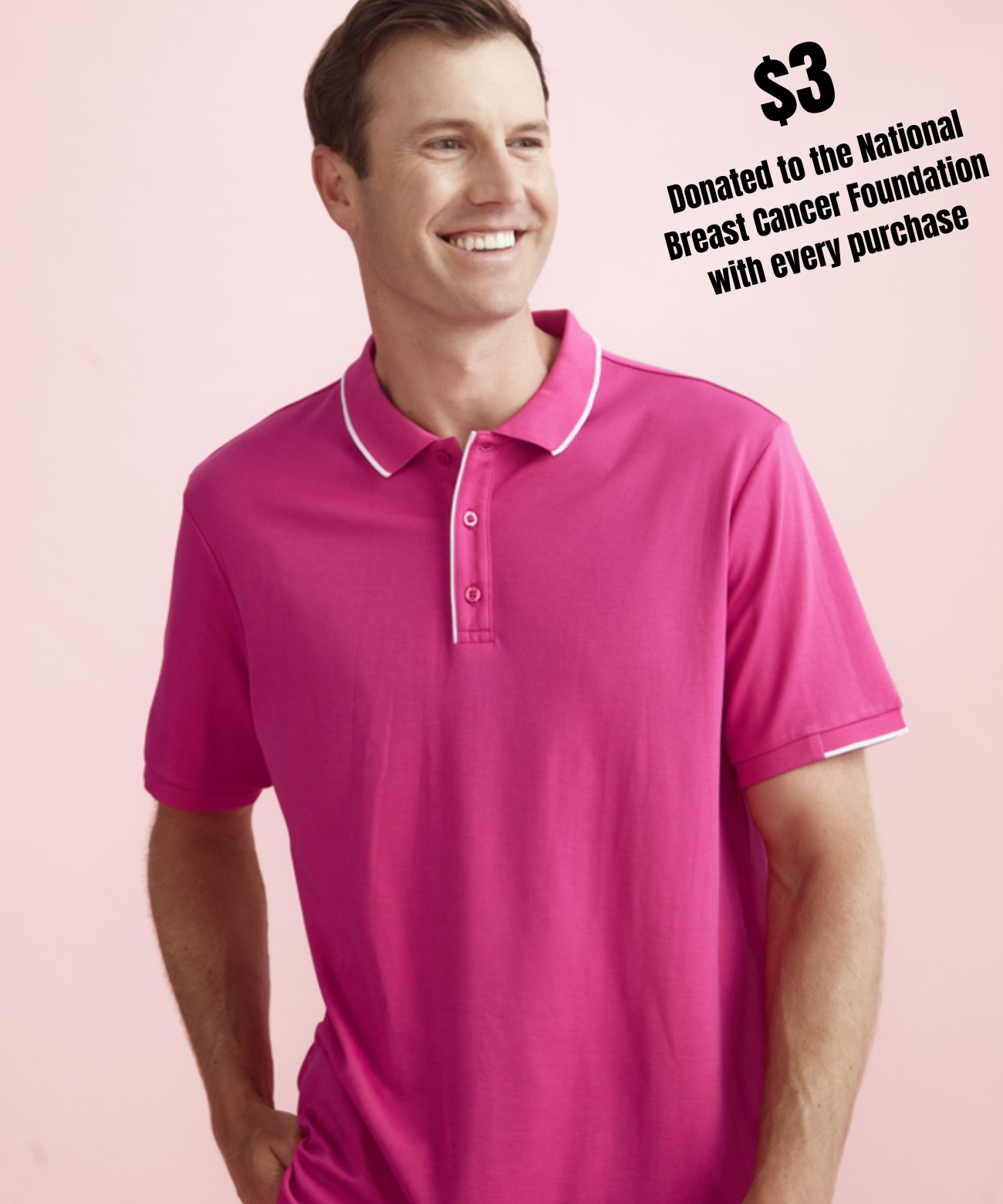 Mens Pink Ribbon Short Sleeve Polo