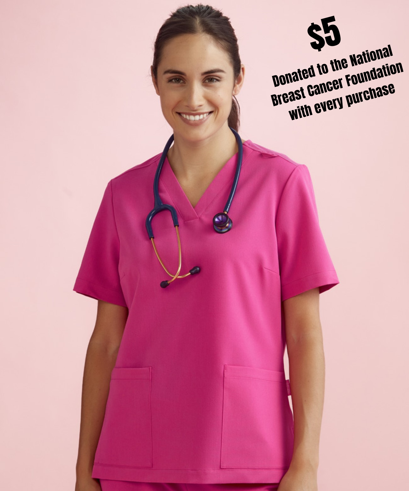 Womens Pink Ribbon V-Neck Scrub Top