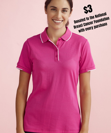 Womens Pink Ribbon Short Sleeve Polo