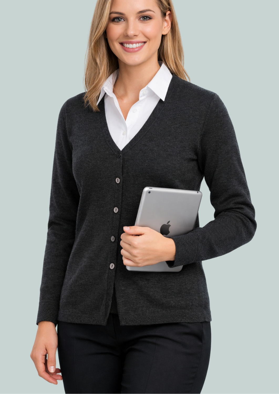 LSJWBV4-CHA-Signature Longline Wool Blend Cardigan