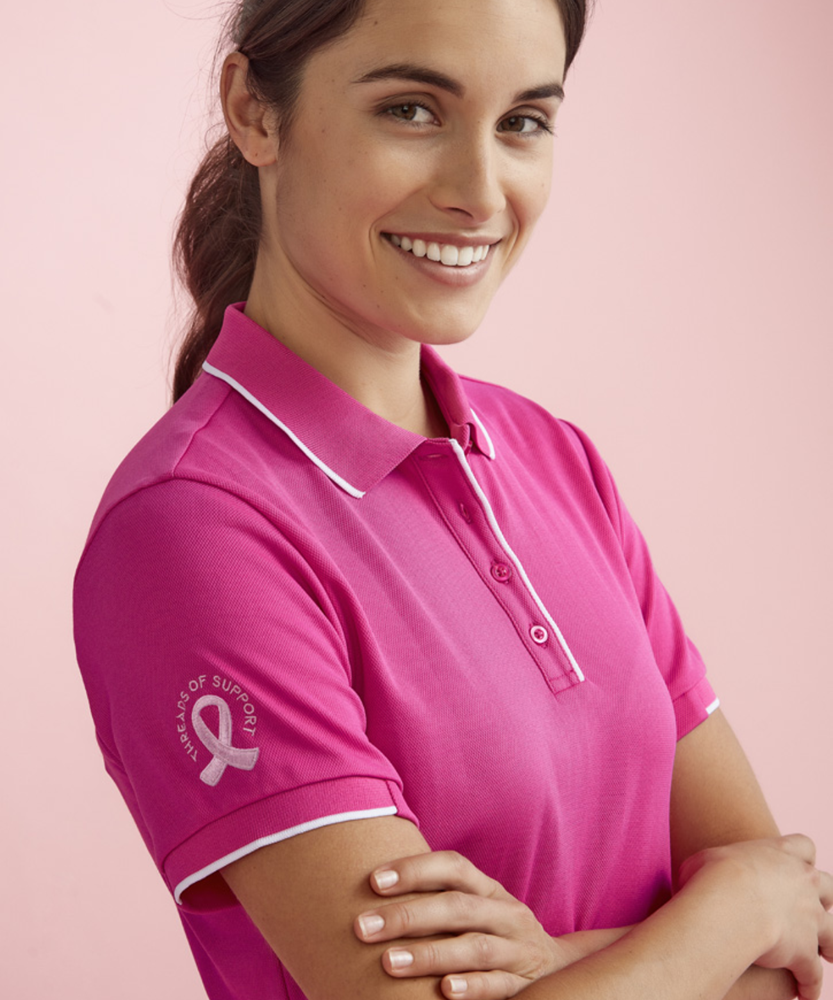 Womens Pink Ribbon Short Sleeve Polo