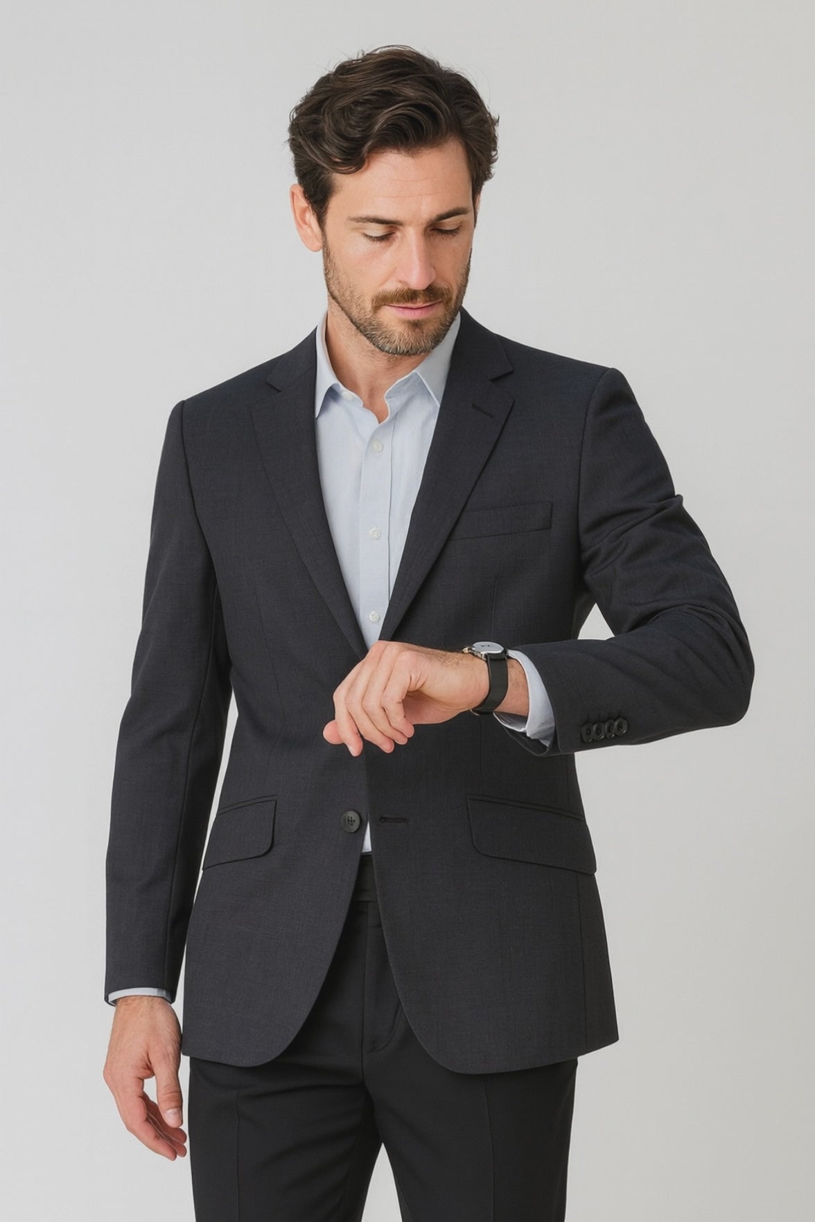 8610-WT-CHA by LSJ Collection - Men's Corporate Suit Jacket in Wool Tech