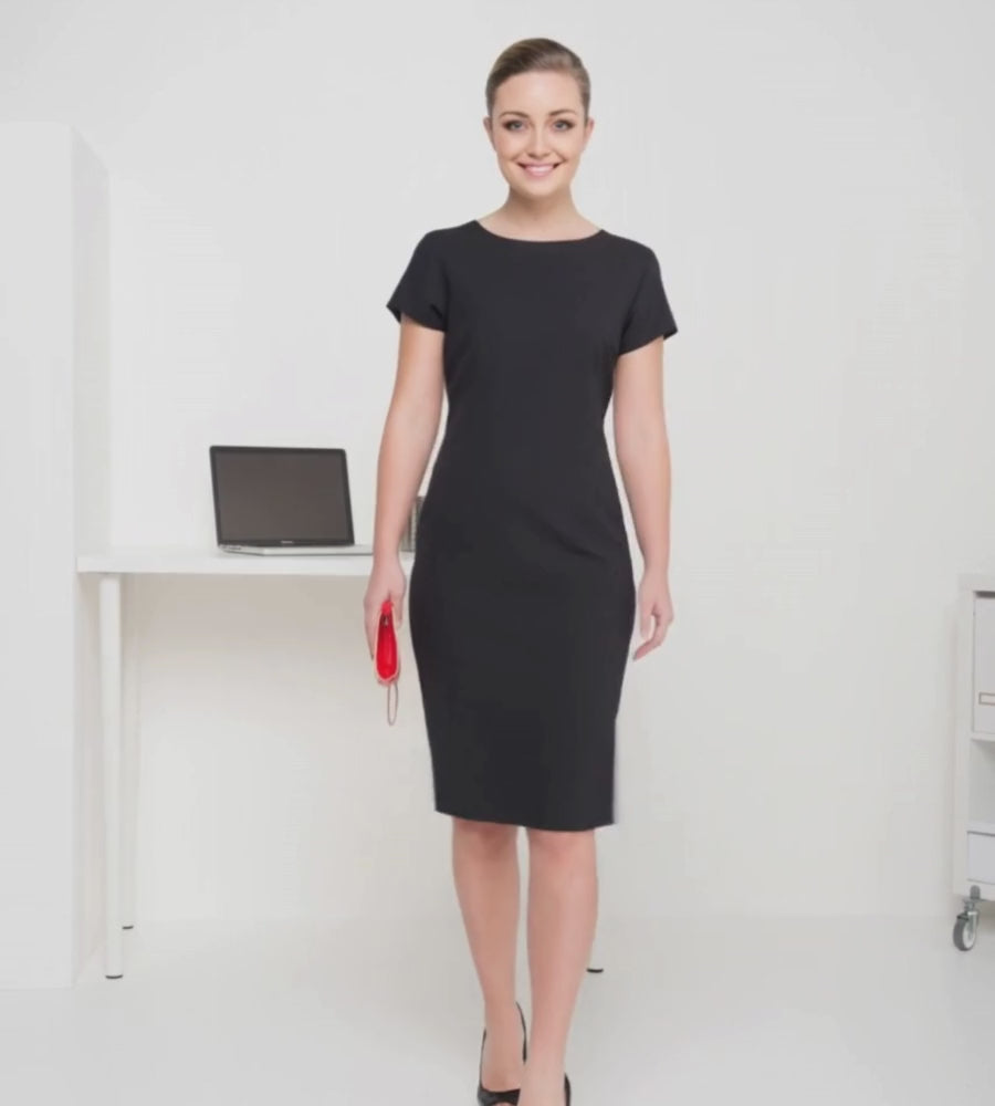 420-MF-NVY Cap sleeve semi fitted dress