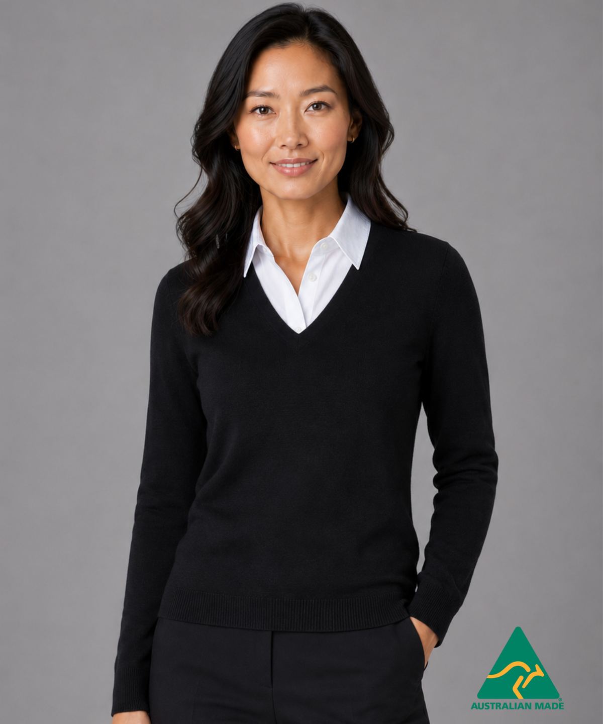Australian Made Ladies V Neck  jumper