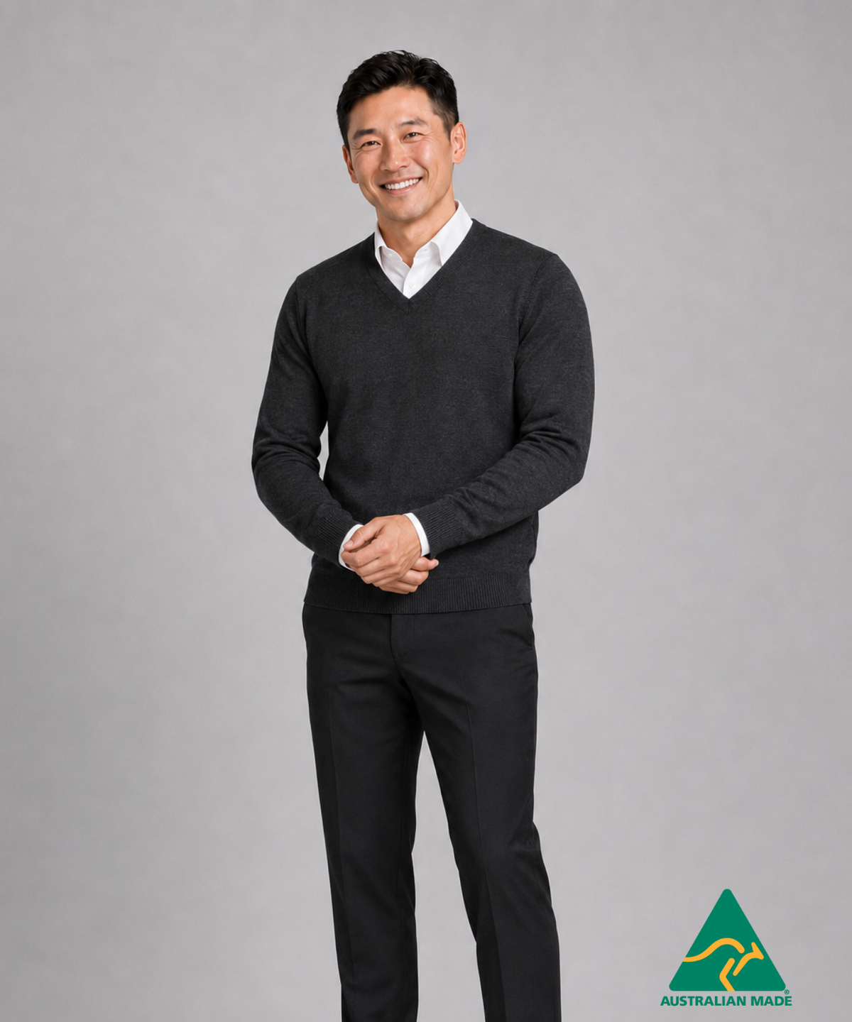 Men's Australian Made v-neck modern cut jumper